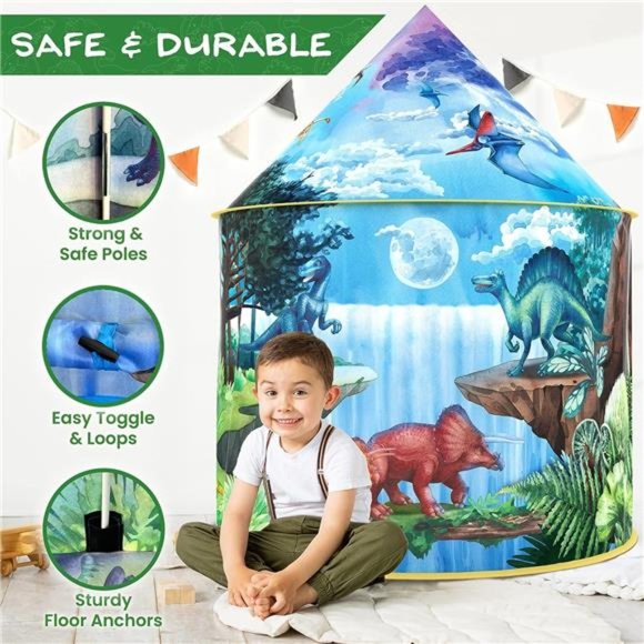 Dinosaur Discovery Kids Tent w Roar Button Dinosaur Tent, Pop Up Tent for Kids - Picture 5 of 5